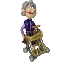 Ballonfiguur Viering Verjaardag Sarah met rollator, konijn en 50 