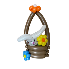 Ballonfiguur Dieren Konijn in mandje met bloemen
