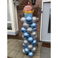 Ballonpilaar Eten Cupcake in chrome kleuren (200 cm)