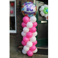 Ballonpilaar Viering Verjaardag Leeftijd 16 jaar (Sweet sixteen) met folieballon (200 cm)