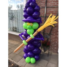 Ballonpilaar Viering Halloween heks met bezemsteel groen (200 cm)