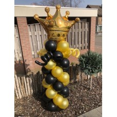 Ballonpilaar goud en zwart met gouden kroon (180 cm)
