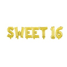 Folieballon Viering Verjaardag Leeftijd - 16 jaar Sweet sixteen goud (40 cm)