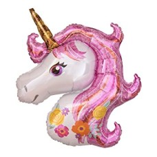 Folieballon Fantasie/Dieren Eenhoorn/Unicorn bloem motief (38 cm)