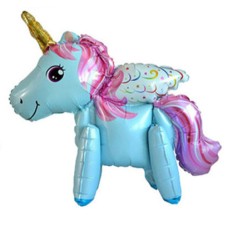 Folieballon Fantasie/Dieren Eenhoorn/Unicorn 3D blauw (60 cm)