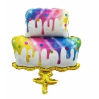 Folieballon Viering Verjaardag Eten Gebak taart regenboog  (85 cm)