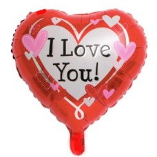 Folieballon Liefde/Viering Valentijn  -I love you-rood/wit hartjes Folieballon Liefde/Viering Valentijn  -I love you-rood/wit hartjes