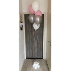 Helium Tros ballonnen zilver/wit/roze (6 stuks)