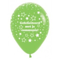 Latex ballon Communie Lime green sterren (30 cm)