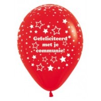 Latex ballon Communie Rood sterren (30 cm)