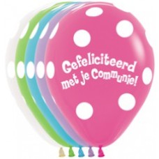 Latex ballon Communie polka dots willekeurig (30 cm)