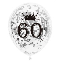 Latex ballon Leeftijd 60 jaar Confetti zilver (30 cm)