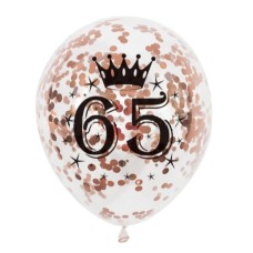 Latex ballon Leeftijd 65 jaar Confetti rosé goud (30 cm)