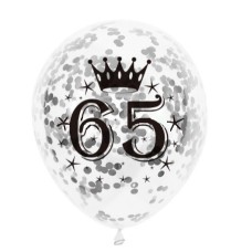 Latex ballon Leeftijd 65 jaar Confetti zilver (30 cm)