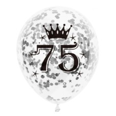 Latex ballon Leeftijd 75 jaar confetti zilver (30 cm)