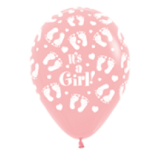 Latex ballon Geboorte Baby roze "It's a girl" met voetjes (28 cm)