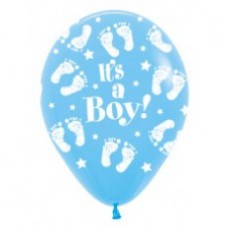 Latex ballon Geboorte Baby blauw "It's a boy" met voetjes" (28 cm)