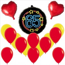 Party Set Viering Verjaardag 65 jaar neon rood